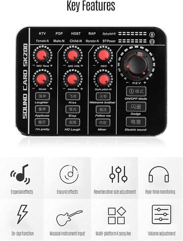 مجموعة بطاقة الصوت الشاملة للهاتف المحمول DSP مع بطاقة صوت قابلة لإعادة الشحن+ميكروفون مكثف باليد in Kuwait