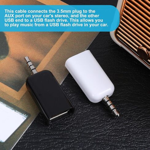 2 Pack AUX to 3.5mm Audio Adapter AUX to USB Adapter Audio Cable USB A Female 3.5mm Male Audioes Converter Jack Plug for USBs Flash Drive Car CD Player Only Work for Car Auxiliary Port Black White in Saudi Arabia