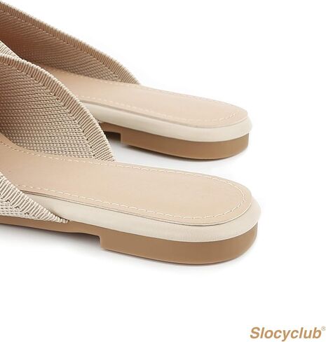حذاء مسطح للنساء من Slocyclub، حذاء بدون كعب مسطح بمقدمة مدببة مغلقة للسيدات، حذاء مسطح محبوك منزلي سهل الارتداء، حذاء مفتوح مريح في أوائل الربيع in Kuwait