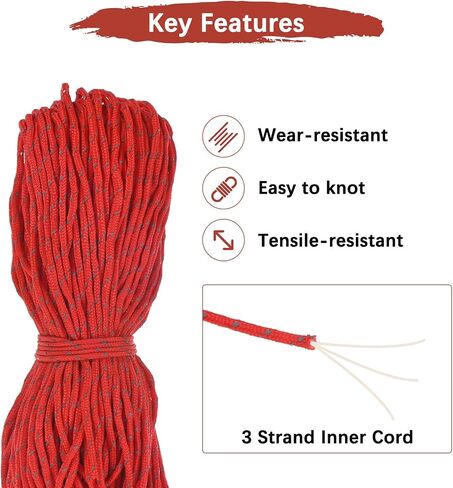 2 مم 98 قدم عاكس Guyline Camping Paracord [1pcs] - خطوط الرجل حبل الحبل الرفيع للغاية 3 خيوط الاستخدام للخيام التخييم والقطن والمشي - [Orange] in Kuwait