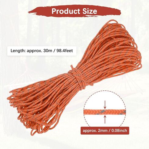 2 مم 98 قدم عاكس Guyline Camping Paracord [1pcs] - خطوط الرجل حبل الحبل الرفيع للغاية 3 خيوط الاستخدام للخيام التخييم والقطن والمشي - [Orange] in Kuwait