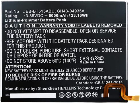 بطارية الكمبيوتر اللوحي الرقمي التآزر ، متوافقة مع جهاز Samsung SM-T510 ، (Li-Pol ، 3.85V ، 6000mAh) سعة عالية للغاية ، بديل لبطارية Samsung EB-BT515ABU in Saudi Arabia