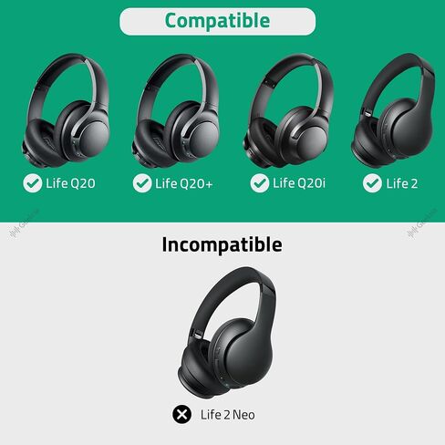 Geekria QuickFit Replacement Ear Pads for Anker Soundcore Life Q20, Q20+, Q20i, Life 2 Headphones Earpads (Not Fit for Life 2 Neo), Headphones Ear Cushions, Ear Cups Cover Repair Parts (Black) in Saudi Arabia