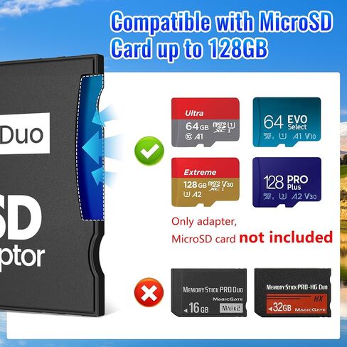 2 Pack Memory Stick Adapter ، Micro SD to Memory Stick Pro Duo Magicgate ، متوافق مع PSP ، الكاميرات الرقمية ، HandyCam in Kuwait