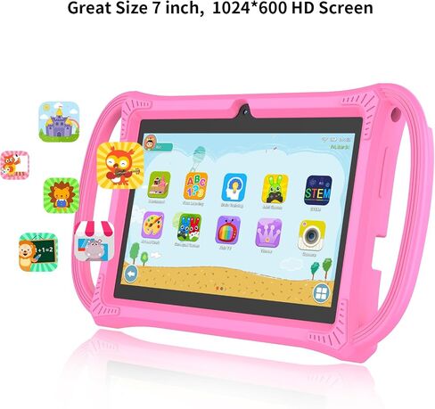 أقراص Pritom Kids 7 بوصة ، 32 جيجابايت ، لوحي صغير مع حالة غير مجهزة ، واي فاي ، الكاميرا المزدوجة ، التعليم ، الألعاب ، برامج الأطفال المثبتة مسبقًا ، التحكم الوالدي ، الوردي in Kuwait
