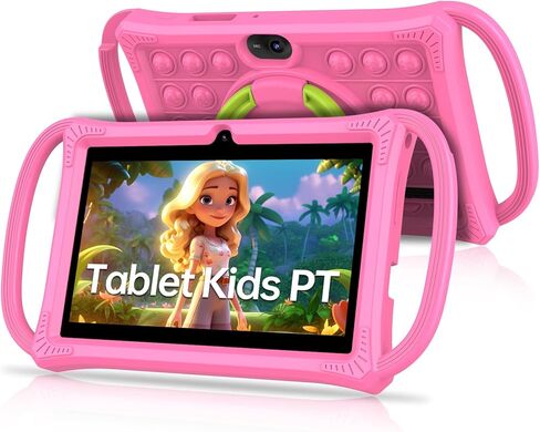PRITOM Kids Tablets 7 inch, 32 GB, Toddler Tablet with Un-Zipped Case, WiFi, Dual Camera, Education, Games, Kids Software Pre-Installed, Parental Control, Pink in Kuwait