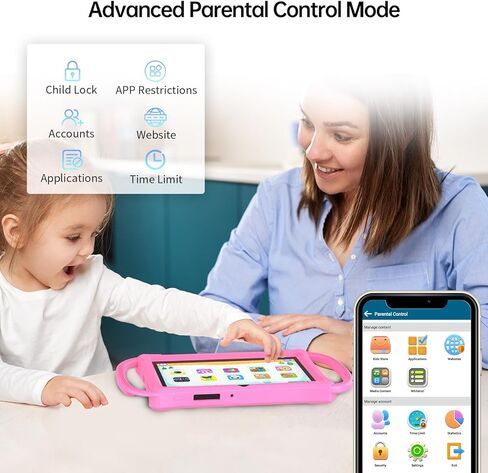 PRITOM Kids Tablets 7 inch, 32 GB, Toddler Tablet with Un-Zipped Case, WiFi, Dual Camera, Education, Games, Kids Software Pre-Installed, Parental Control, Pink in Kuwait