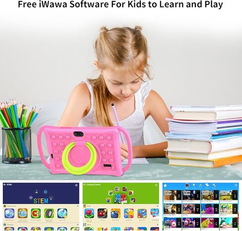 PRITOM Kids Tablets 7 inch, 32 GB, Toddler Tablet with Un-Zipped Case, WiFi, Dual Camera, Education, Games, Kids Software Pre-Installed, Parental Control, Pink in Kuwait