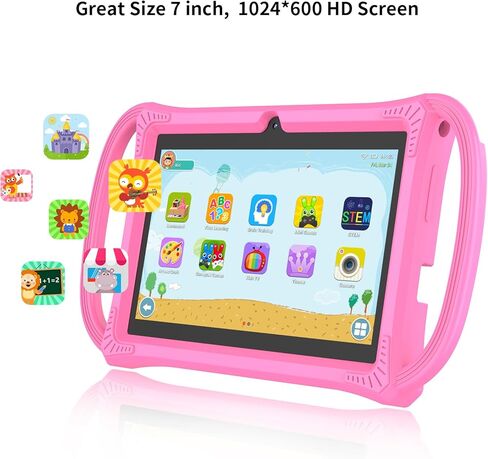 PRITOM Kids Tablets 7 inch, 32 GB, Toddler Tablet with Un-Zipped Case, WiFi, Dual Camera, Education, Games, Kids Software Pre-Installed, Parental Control, Pink in Kuwait
