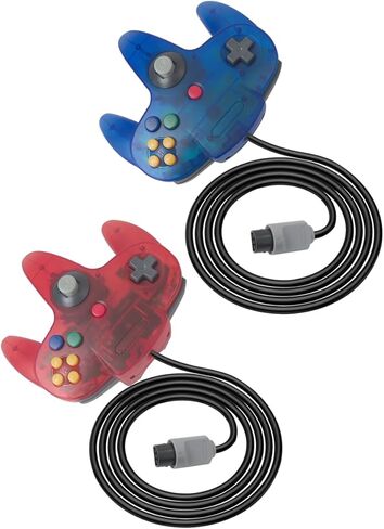 New Icelily 2 Packs Classic 64 Wired Controller Joystick for N64 Video Game System N64 Console (Transparent Red and Transparent Blue) in Saudi Arabia