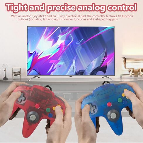 New Icelily 2 Packs Classic 64 Wired Controller Joystick for N64 Video Game System N64 Console (Transparent Red and Transparent Blue) in Saudi Arabia