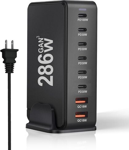 286W USB C Block Charger ، محطة شحن GAN3 ذات 8 ميناء للأجهزة المتعددة Apple ، Multi Port USB Clock USB Charging Hub متوافق مع MacBook Pro/Air ، iPad ، iPhone ، Samsung Galaxy in Kuwait