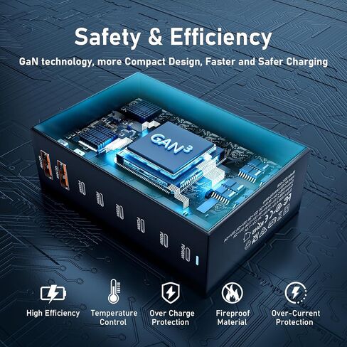 286W USB C Block Charger ، محطة شحن GAN3 ذات 8 ميناء للأجهزة المتعددة Apple ، Multi Port USB Clock USB Charging Hub متوافق مع MacBook Pro/Air ، iPad ، iPhone ، Samsung Galaxy in Kuwait