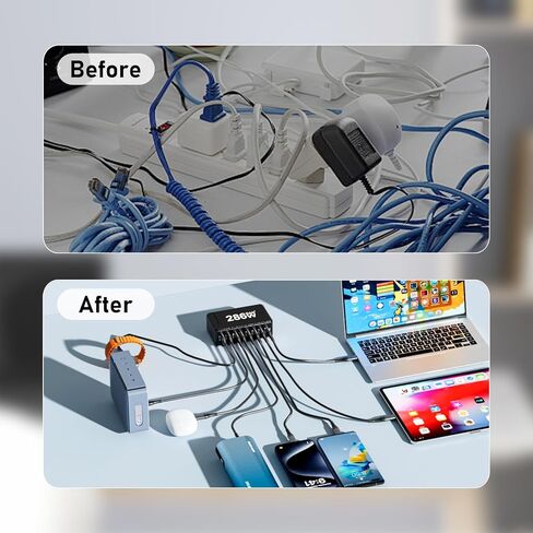 286W USB C Block Charger ، محطة شحن GAN3 ذات 8 ميناء للأجهزة المتعددة Apple ، Multi Port USB Clock USB Charging Hub متوافق مع MacBook Pro/Air ، iPad ، iPhone ، Samsung Galaxy in Kuwait
