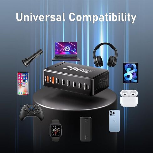 286W USB C Block Charger ، محطة شحن GAN3 ذات 8 ميناء للأجهزة المتعددة Apple ، Multi Port USB Clock USB Charging Hub متوافق مع MacBook Pro/Air ، iPad ، iPhone ، Samsung Galaxy in Kuwait