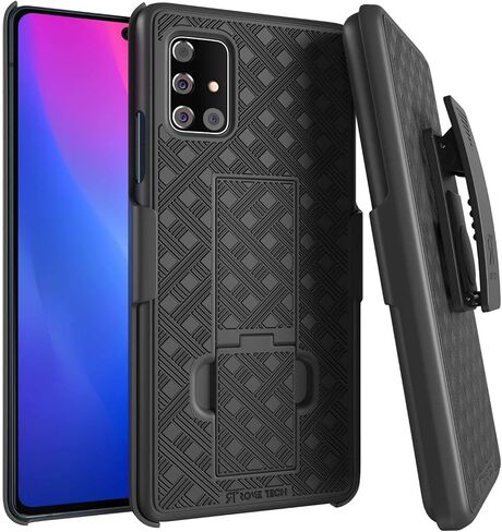 مصمم لحالة Samsung Galaxy A71 5G مع حزام حزام حزام - كيكستاند تغطية الهاتف - أسود in Saudi Arabia