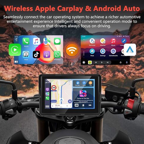 Podofo HD IPS شاشة اللمس المحمولة شاشة Apple Carplay للدراجات النارية واللاسلكية Android Auto GPS الملاحة ، لعب السيارات ، Bluetooth مقاومة للماء ، Siri Voice Control 5inch Radio for Motorbike للدراجات النارية in Kuwait
