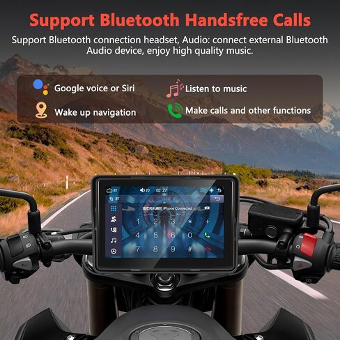 Podofo HD IPS شاشة اللمس المحمولة شاشة Apple Carplay للدراجات النارية واللاسلكية Android Auto GPS الملاحة ، لعب السيارات ، Bluetooth مقاومة للماء ، Siri Voice Control 5inch Radio for Motorbike للدراجات النارية in Kuwait