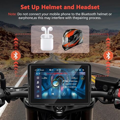 Podofo HD IPS شاشة اللمس المحمولة شاشة Apple Carplay للدراجات النارية واللاسلكية Android Auto GPS الملاحة ، لعب السيارات ، Bluetooth مقاومة للماء ، Siri Voice Control 5inch Radio for Motorbike للدراجات النارية in Kuwait