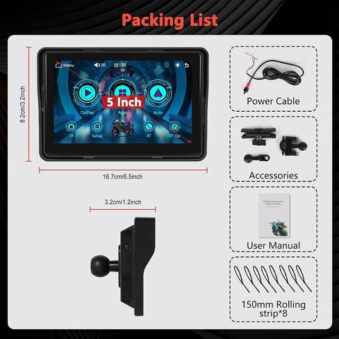 Podofo HD IPS شاشة اللمس المحمولة شاشة Apple Carplay للدراجات النارية واللاسلكية Android Auto GPS الملاحة ، لعب السيارات ، Bluetooth مقاومة للماء ، Siri Voice Control 5inch Radio for Motorbike للدراجات النارية in Kuwait