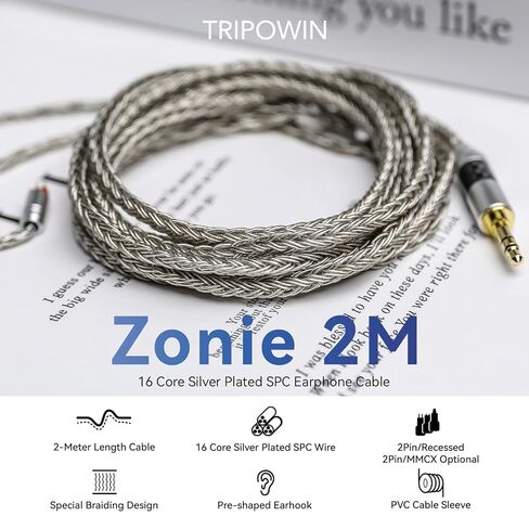 Linsoul Tripowin Zonie IEM Cable ، سلك سماعات الأذن الطويلة ، 16 كابل أذن مطلي بالفضة (2Pin) أذني kiwi allegro mini portable dac ، في مضخم مراقبة الأذن in Kuwait