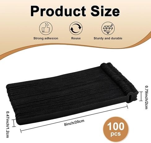 Reusable Cable Ties 6 In 100 Pack Heavy Duty Black Cord Organization Straps Adjustable & Releasable Hook and Loop for Indoor/Outdoor Wire Management in Kuwait