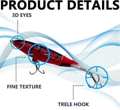 1-Pack Topwater Fishing Lures & Crankbaits Set - High-Action Popper Bass Lures with Rotating Tail, Saltwater/Freshwater Hard Baits for Trout, Pike, Catfish | Vibrating Lure Kit with Storage Box in Saudi Arabia