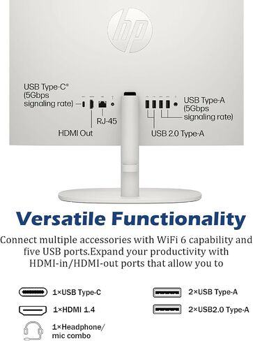 HP All-in-One Computer-21.5 '' Display Display PC ، Win 11 Pro ، Wi-Fi 6 ، Bluetooth ، Intel Celeron Processor ، HDMI ، HD Webcam (32GB RAM | 1TB SSD) (متجدد) in Saudi Arabia
