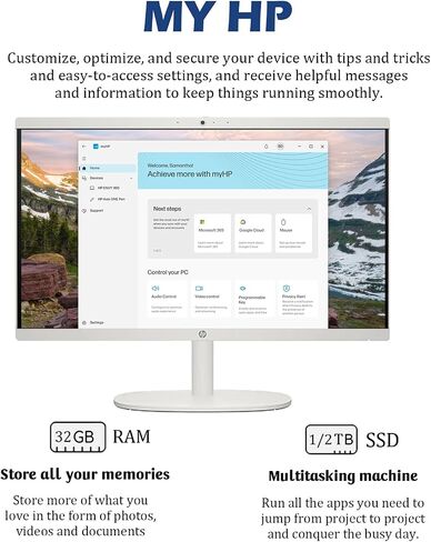 HP All-in-One Computer-21.5 '' Display Display PC ، Win 11 Pro ، Wi-Fi 6 ، Bluetooth ، Intel Celeron Processor ، HDMI ، HD Webcam (32GB RAM | 1TB SSD) (متجدد) in Saudi Arabia