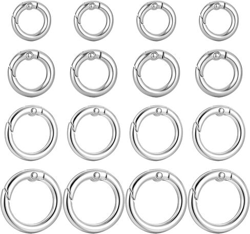 16 PCS Metal Spring Round Carabiner, 4 Sizes O Ring Keychain Clip Silver Round Carabiner Clip Snap DIY Accessories Spring Ring for Keychains Purse Bag Handbag(0.6/0.7/0.8/1 Inch) in Saudi Arabia
