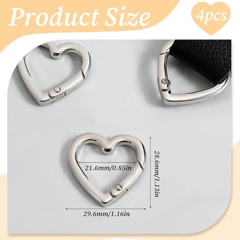 4pcs على شكل قلب مفتاح مقطع الربيع snap clasp hook heart keychain clasps الزنك سبيكة carabiner الثقيلة للتخييم المشي لمسافات طويلة تسافر (الفضة) in Saudi Arabia
