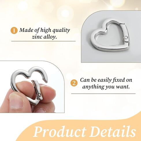 4pcs على شكل قلب مفتاح مقطع الربيع snap clasp hook heart keychain clasps الزنك سبيكة carabiner الثقيلة للتخييم المشي لمسافات طويلة تسافر (الفضة) in Saudi Arabia