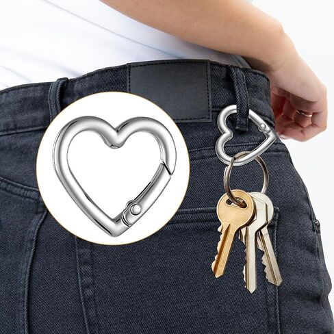 4pcs على شكل قلب مفتاح مقطع الربيع snap clasp hook heart keychain clasps الزنك سبيكة carabiner الثقيلة للتخييم المشي لمسافات طويلة تسافر (الفضة) in Saudi Arabia
