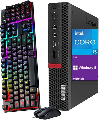 Lenovo ThinkCentre M720Q Tiny Desktop Computer PC ، Intel Core I5-8400 ، RAM 16GB ، 256GB SSD ، Wi-Fi ، Bluetooth ، لوحة المفاتيح والماوس ، HDMI ، Windows 11 Pro (متجدد) in Saudi Arabia