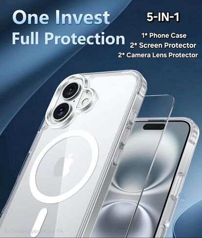 Zios 5in1 Case for iPhone 16 with x2 presped glass screen protector x2 camera lens protector متوافق مع magsafe غير الصفراء [الحماية الكاملة 360 ° -Soft TPU سهلة الاستلام in Saudi Arabia
