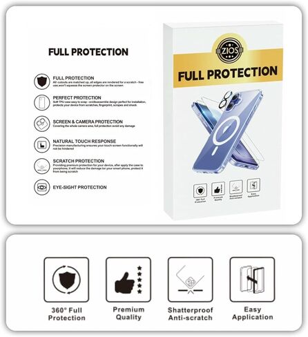 Zios 5in1 Case for iPhone 16 with x2 presped glass screen protector x2 camera lens protector متوافق مع magsafe غير الصفراء [الحماية الكاملة 360 ° -Soft TPU سهلة الاستلام in Saudi Arabia