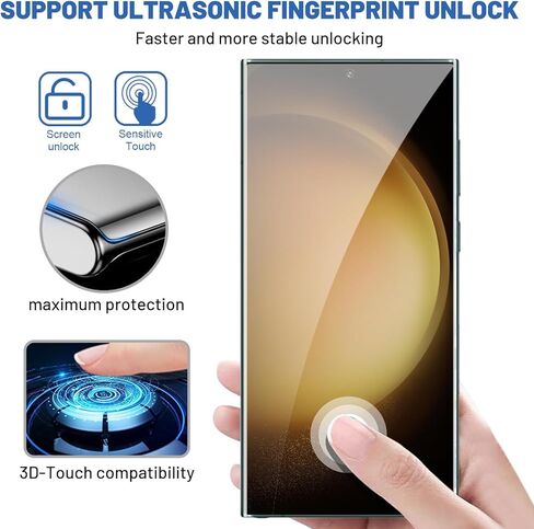 3 Pack Galaxy S23 Ultra Screen Protector, HD Clear Tempered Glass, Fingerprint Unlock, 3D Curved, Scratch Resistant, No Bubble for Samsung Galaxy S23 Ultra 5G Glass Screen Protector in Saudi Arabia