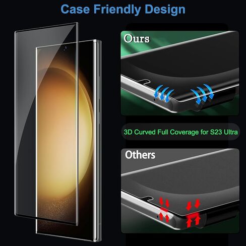 3 Pack Galaxy S23 Ultra Screen Protector, HD Clear Tempered Glass, Fingerprint Unlock, 3D Curved, Scratch Resistant, No Bubble for Samsung Galaxy S23 Ultra 5G Glass Screen Protector in Saudi Arabia