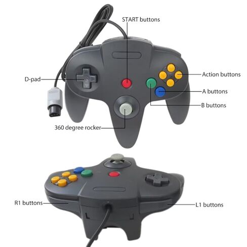 TalaBide New 2 Pack Classic Gamepad Joystick Controller for Nintendo 64 N64 Video Game Console, USB Wired Controller (Black & Grey) in Kuwait