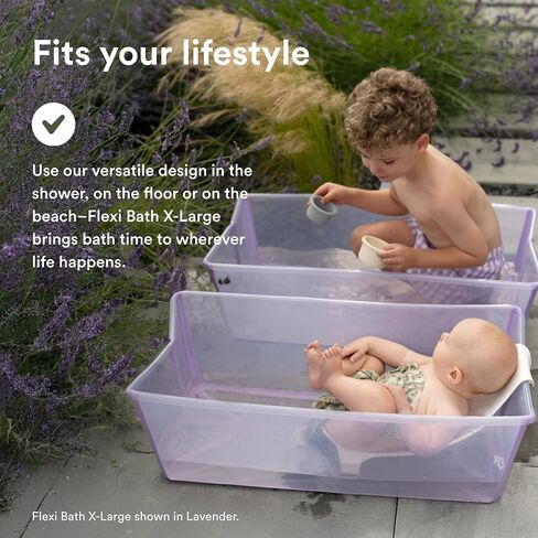 Stokke Flexi Bath X-Large Bundle, Sandy Beige - Spacious Baby Bathtub + Newborn Support - Lightweight, Foldable & Easy to Store - Best for Ages 0-6 in Saudi Arabia