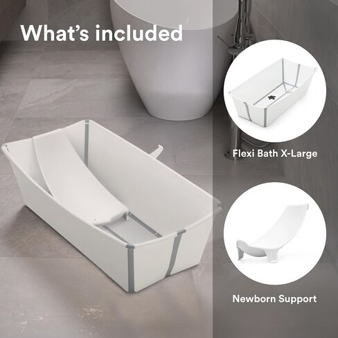 Stokke Flexi Bath X-Large Bundle, Sandy Beige - Spacious Baby Bathtub + Newborn Support - Lightweight, Foldable & Easy to Store - Best for Ages 0-6 in Saudi Arabia