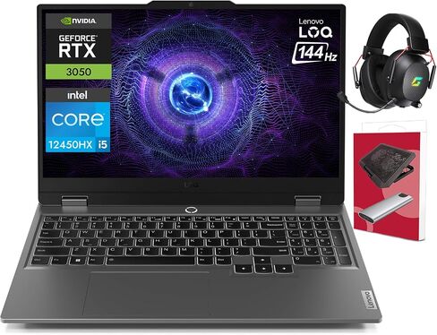Lenovo LOQ 15.6 "144Hz FHD Gaming Captop ، Intel Core I5-12450HX ، 32GB DDR5 ، 2TB NVME SSD ، GEFORCE RTX 2050 ، RJ-45 ، USB-C ، Backlit KB ، W/Cybergeek Assoriers ، Win 11 Pro in Saudi Arabia