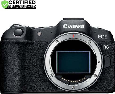 Canon EOS R8 Full Frame Frame Lonclable Lens Camera (متجددة) | نموذج شريك Canon USA الرسمي | Body 5803C002 حزمة مع كيس تروس ديكو + ميكروفون + ترايبود + برامج وملحقات طقم in Saudi Arabia