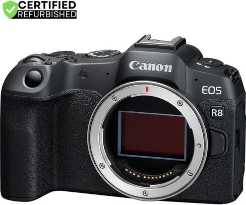 Canon EOS R8 Full Frame Frame Lonclable Lens Camera (متجددة) | نموذج شريك Canon USA الرسمي | Body 5803C002 حزمة مع كيس تروس ديكو + ميكروفون + ترايبود + برامج وملحقات طقم in Saudi Arabia