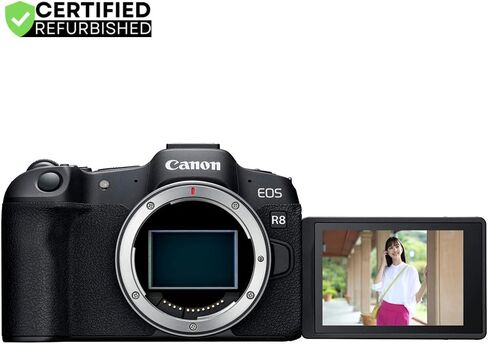 Canon EOS R8 Full Frame Frame Lonclable Lens Camera (متجددة) | نموذج شريك Canon USA الرسمي | Body 5803C002 حزمة مع كيس تروس ديكو + ميكروفون + ترايبود + برامج وملحقات طقم in Saudi Arabia