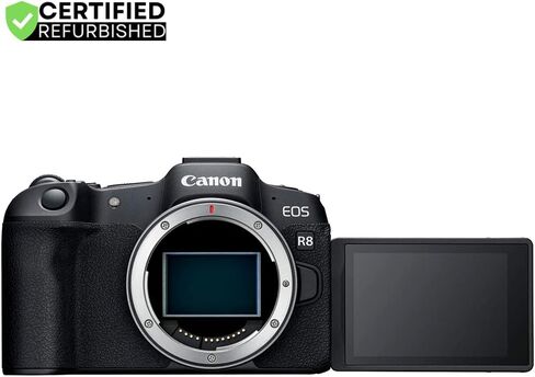 Canon EOS R8 Full Frame Frame Lonclable Lens Camera (متجددة) | نموذج شريك Canon USA الرسمي | Body 5803C002 حزمة مع كيس تروس ديكو + ميكروفون + ترايبود + برامج وملحقات طقم in Saudi Arabia