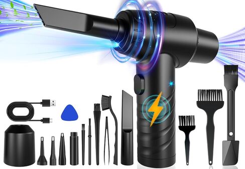 Cordless Air Duster & Vacuum Cleaner ، 12000Pa شفط قوي ، بطارية 7800 مللي أمبير في الساعة ، محرك 80W ، 3 سرعات قابلة للتعديل ، 15 مرفقات للإلكترونيات والسجاد والمساحات الضيقة in Saudi Arabia
