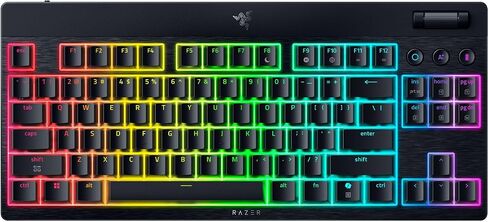 Razer Blackwidow V4 Low Plump TKL Hyperspeed اللوحة اللاسلكية اللوحة اللاسلكية: مفاتيح ميكانيكية صفراء - 2.4 جيجا هرتز لاسلكي وبلوتوث - أسطوانة متعددة الوظائف - 3 أزرار تحكم - عمر بطارية طويلة in Kuwait