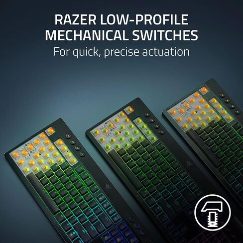 Razer Blackwidow V4 Low Plump TKL Hyperspeed اللوحة اللاسلكية اللوحة اللاسلكية: مفاتيح ميكانيكية صفراء - 2.4 جيجا هرتز لاسلكي وبلوتوث - أسطوانة متعددة الوظائف - 3 أزرار تحكم - عمر بطارية طويلة in Kuwait