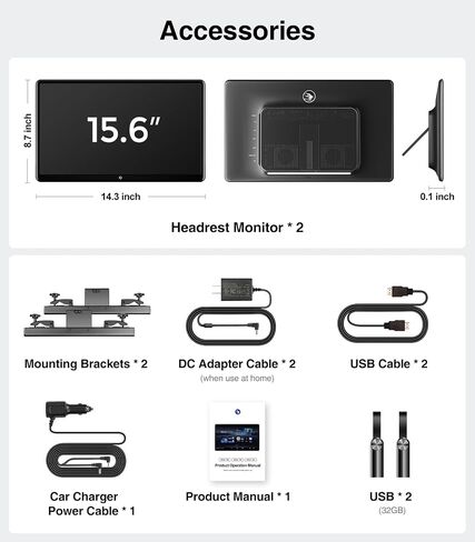 15.6inch Android 13 Headrest Monitor Car TV Touchscreen Entertainment System for Backseat,Support Phone Wireless Mirroring Sync Screen HDMI Bluetooth USB SD 4K Video Playback (2G+32G(2PCS)) in Saudi Arabia